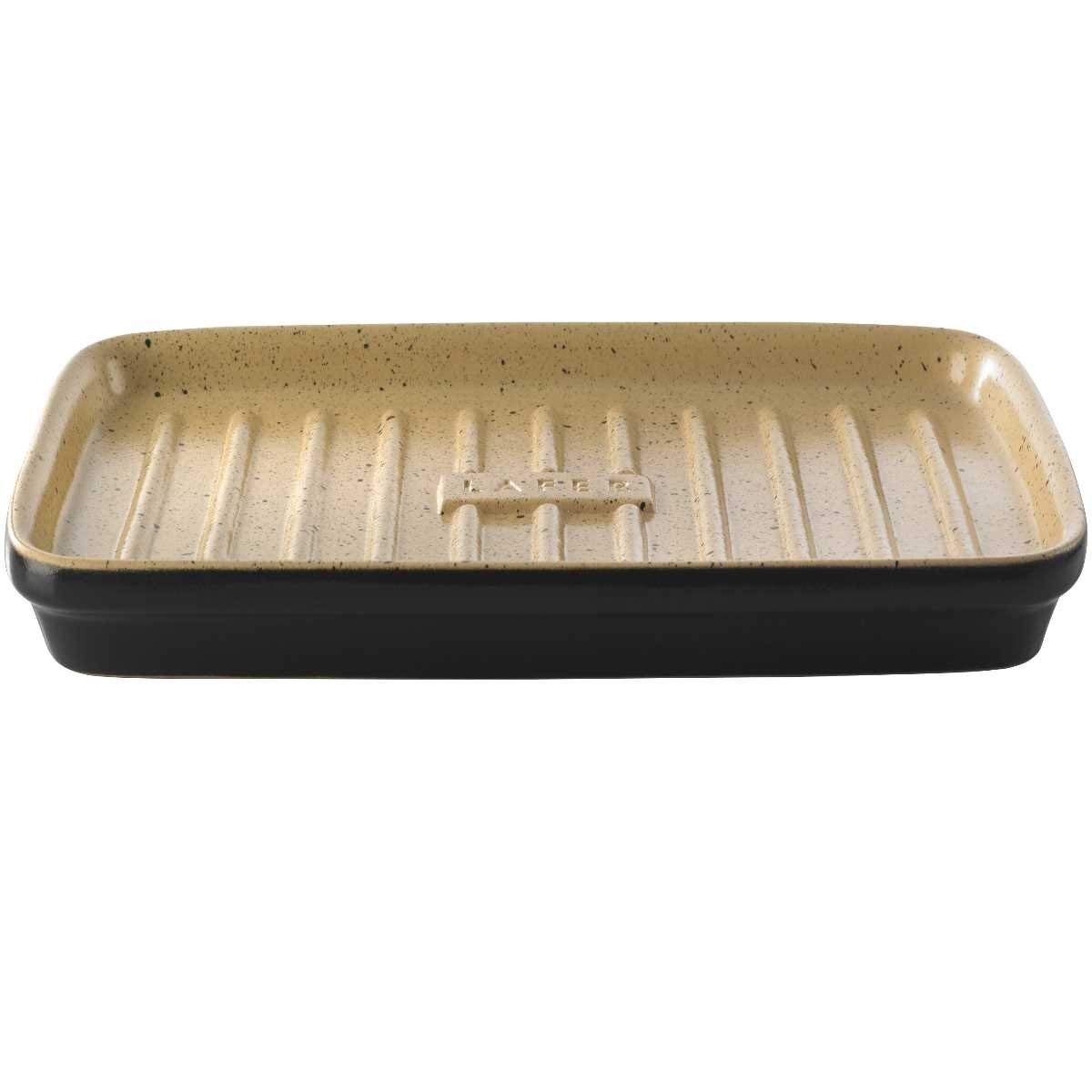 Römertopf Блюдо для гриля з вертикальною решіткою прямокутне, 33 x 23 x 3,5 см, бежеве / чорне, Lafer BBQ | https://grandposuda.com.ua