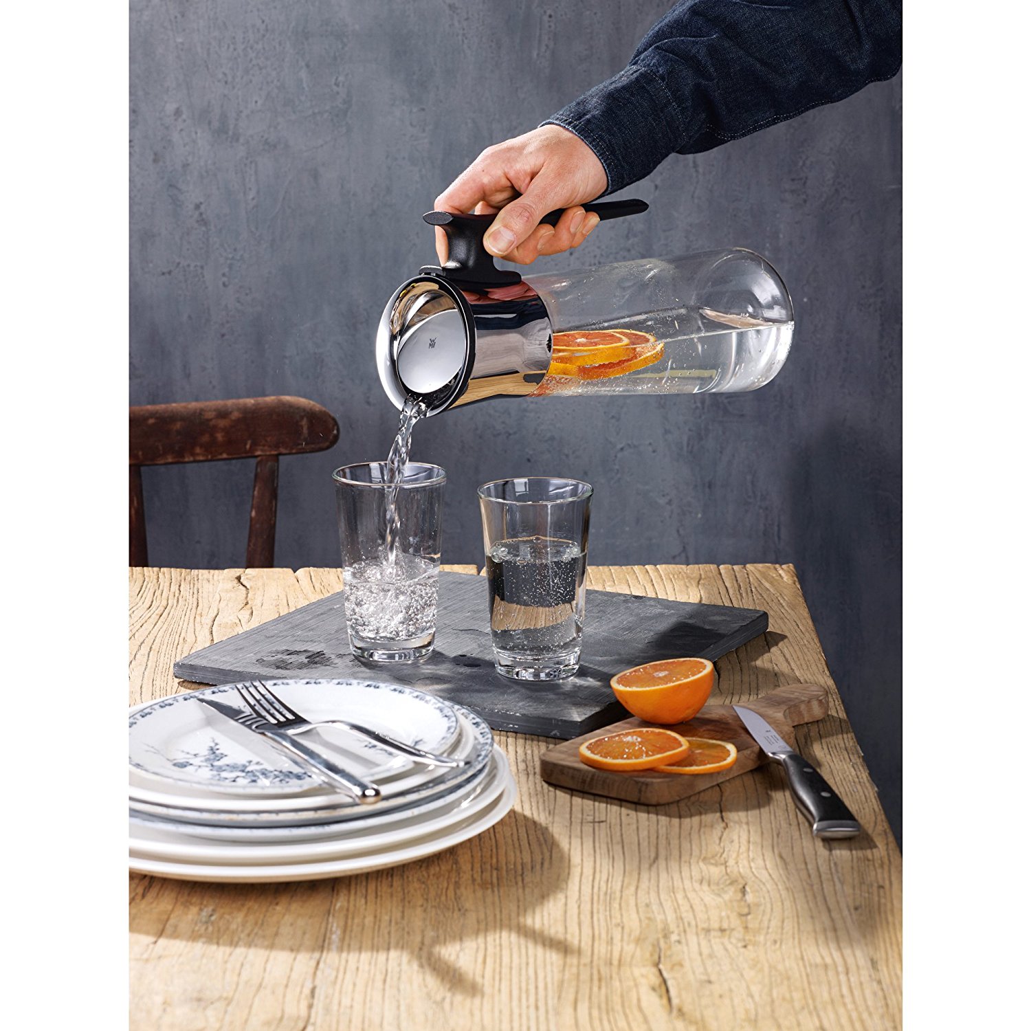 WMF Графін для води з ручкою, чорний 1,5 л + 2 склянки 0,25 л Basic | https://grandposuda.com.ua
