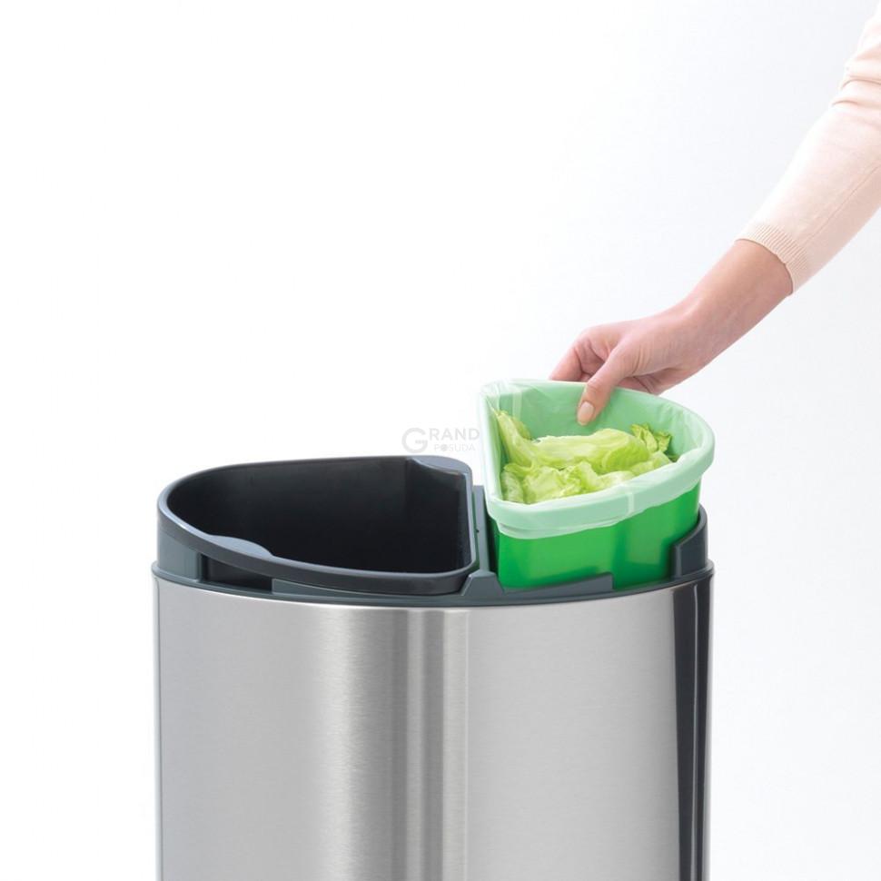 Brabantia Двосекційний сміттєвий бак 10 і 23 л матовий сталевий Touch Bin | https://grandposuda.com.ua