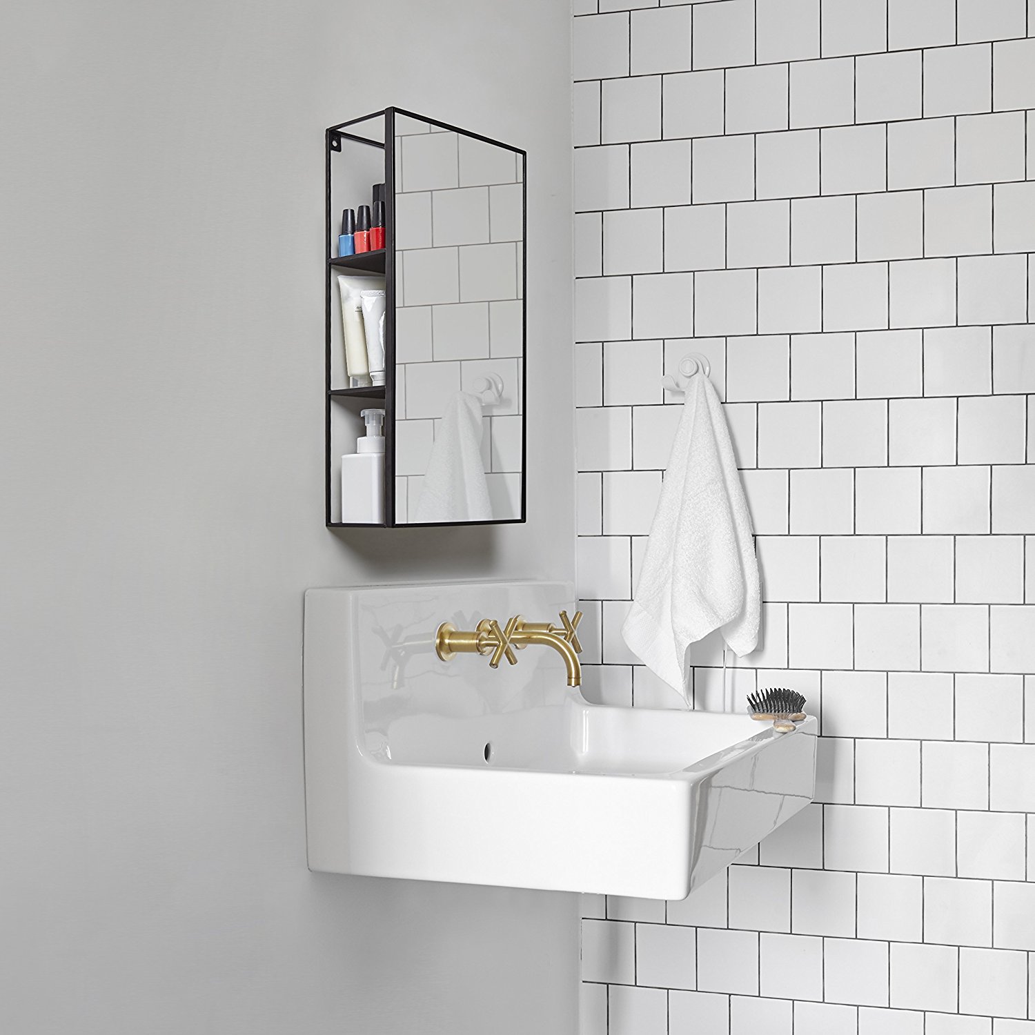 Umbra Зеркало с полками 61x31x13 см черное Cubiko Wandspiegel | https://grandposuda.com.ua