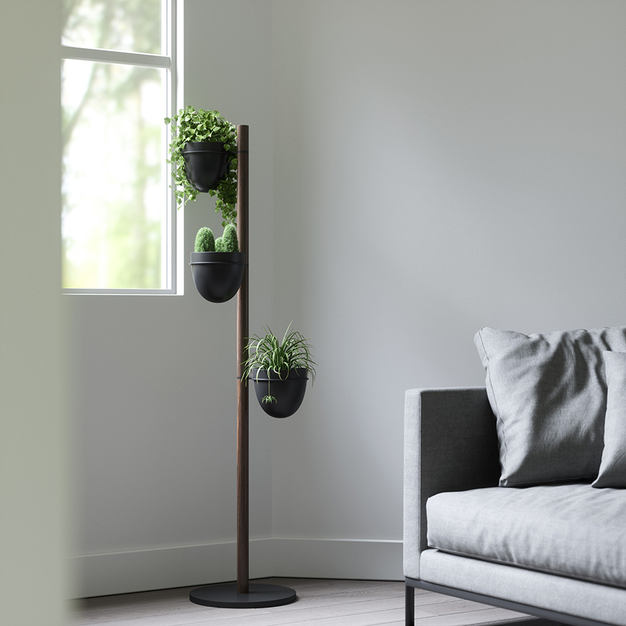 Umbra Подставка для цветов с 3 горшками Floristand Planter темный орех | https://grandposuda.com.ua