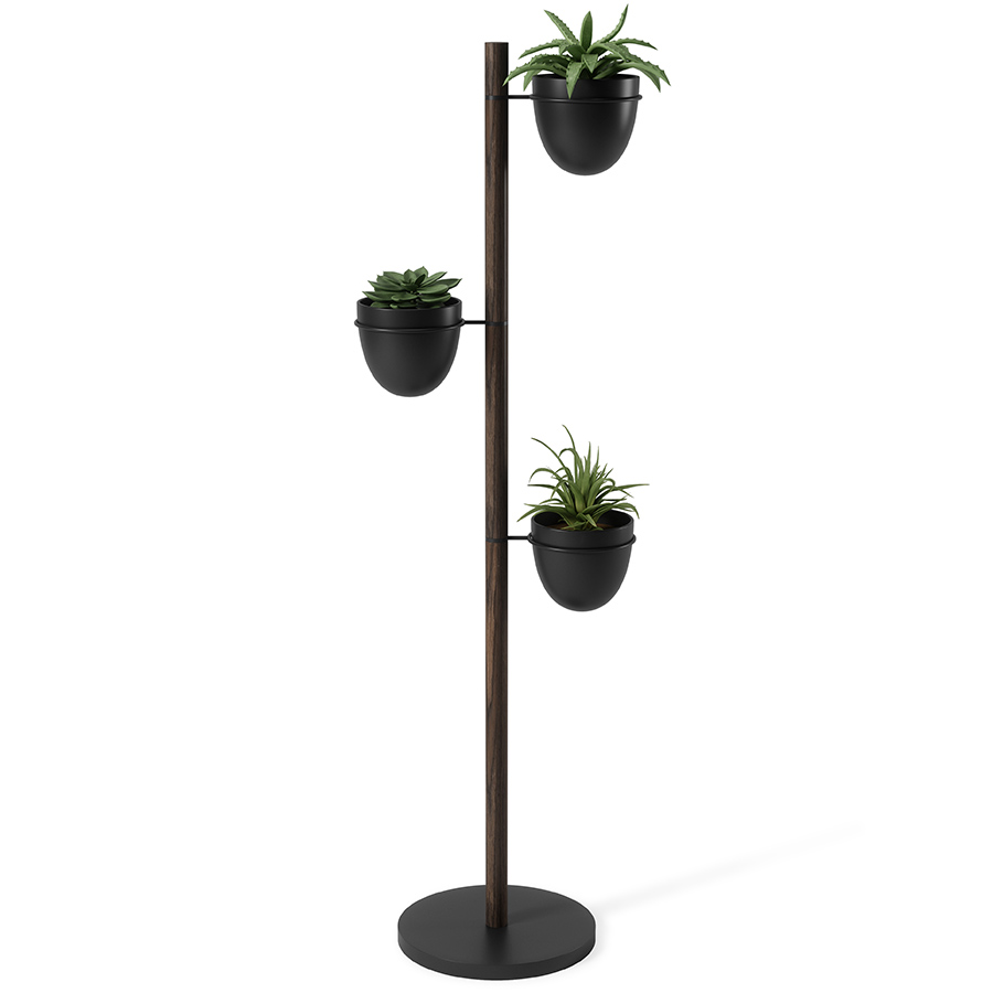 Umbra Подставка для цветов с 3 горшками Floristand Planter темный орех | https://grandposuda.com.ua