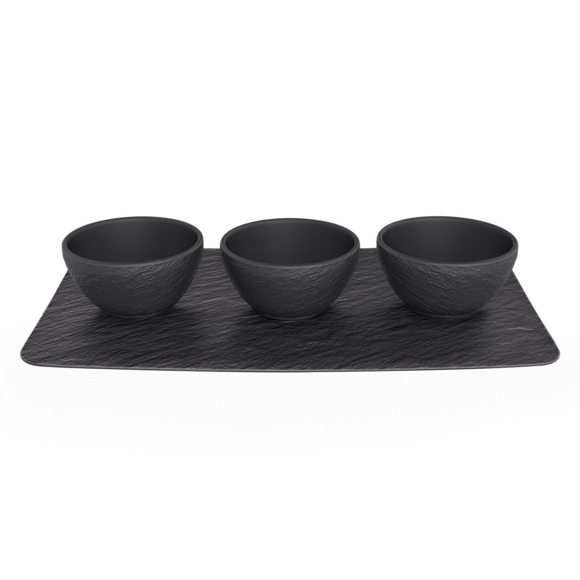 Villeroy & Boch Набір 3 піали з блюдом-підставкою Black/Gray Manufacture Rock | https://grandposuda.com.ua
