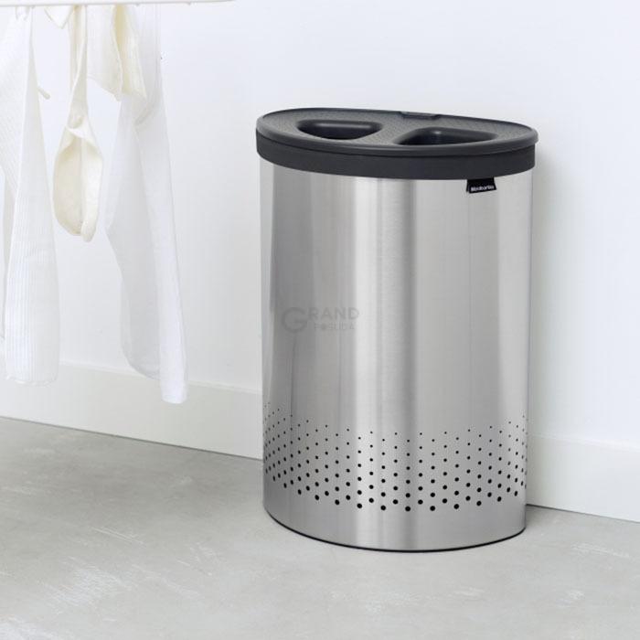 Brabantia Двухсекционный бак для белья (55 л) стальной матовый | https://grandposuda.com.ua