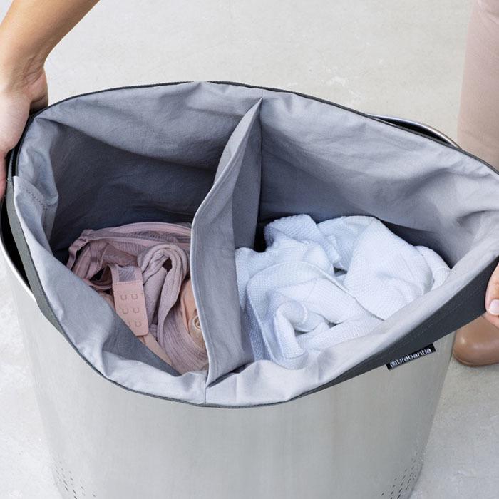 Brabantia Двухсекционный бак для белья (55 л) стальной матовый | https://grandposuda.com.ua