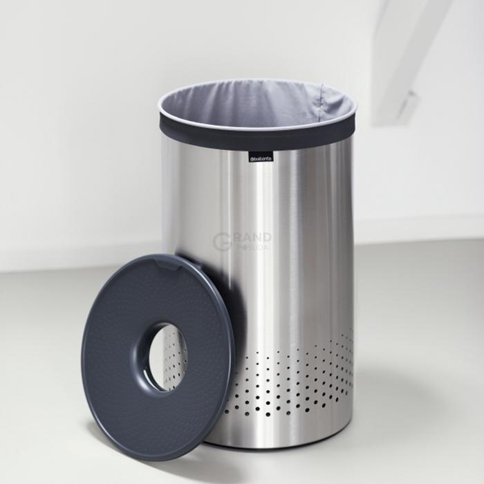 Brabantia Бак для белья (60л) стальной матовый с пластиковой крышкой | https://grandposuda.com.ua