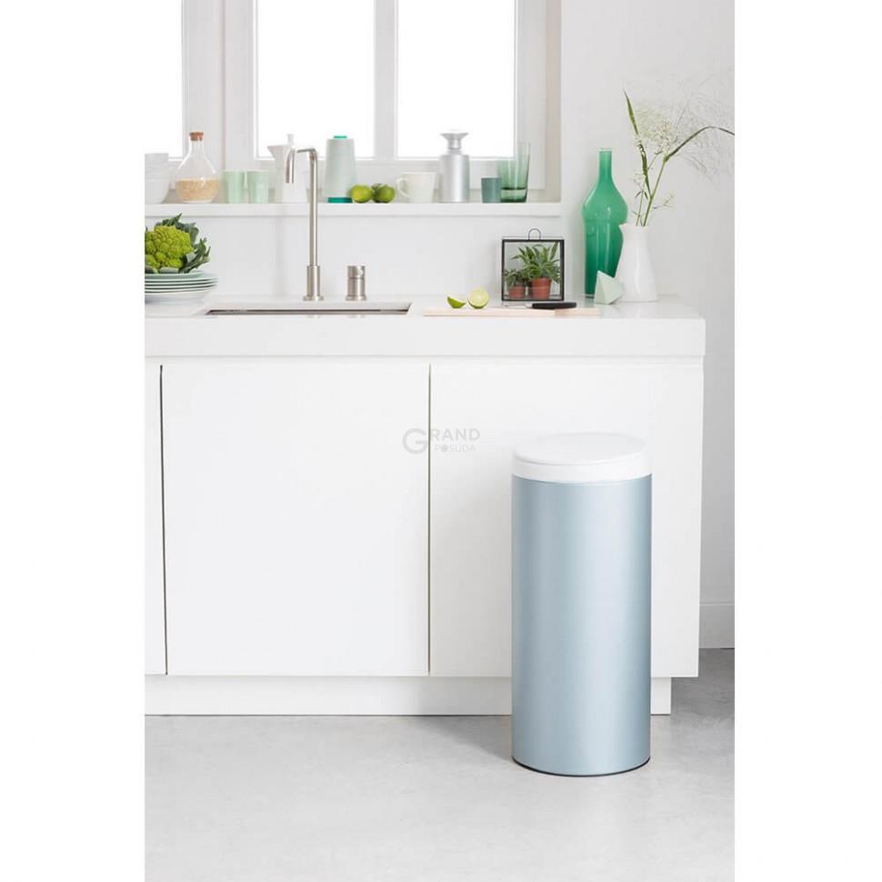 Brabantia Сміттєвий бак 30 л мятний металік, світло-сіра пластикова кришка FlipBin | https://grandposuda.com.ua