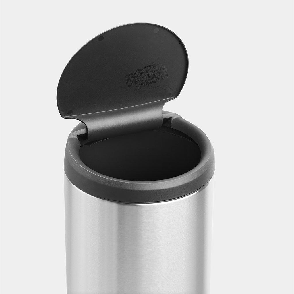 Brabantia Сміттєвий бак 30 л матовий сталевий з захистом від відбитків пальців, темно-сіра пластикова кришка FlipBin | https://grandposuda.com.ua
