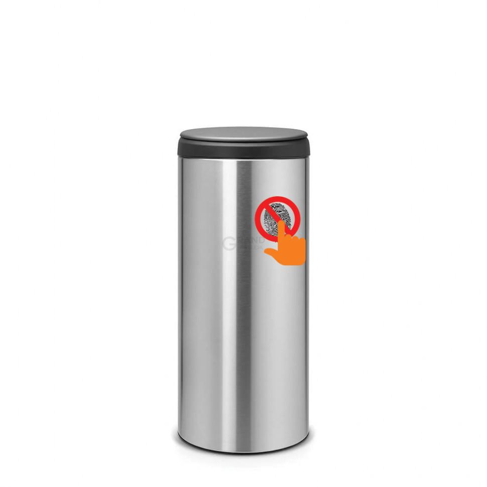 Brabantia Сміттєвий бак 30 л матовий сталевий з захистом від відбитків пальців, темно-сіра пластикова кришка FlipBin | https://grandposuda.com.ua