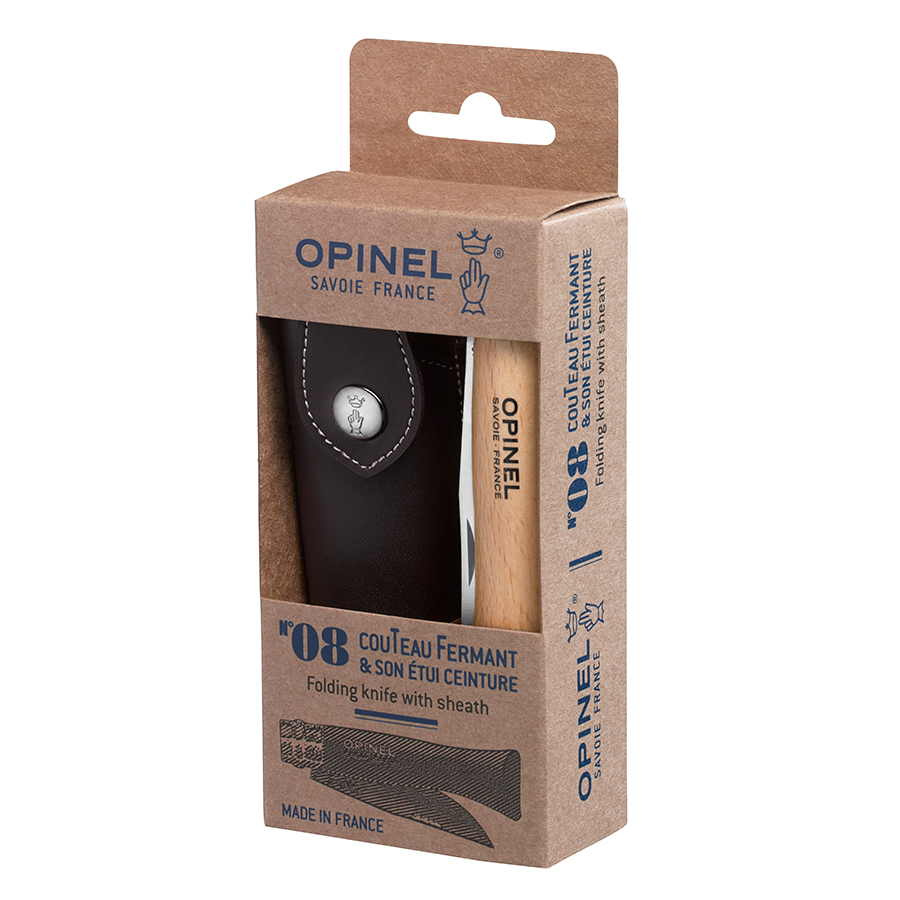 Opinel Ніж з чохлом 8,5 см металік / дерево Stainless Steel | https://grandposuda.com.ua