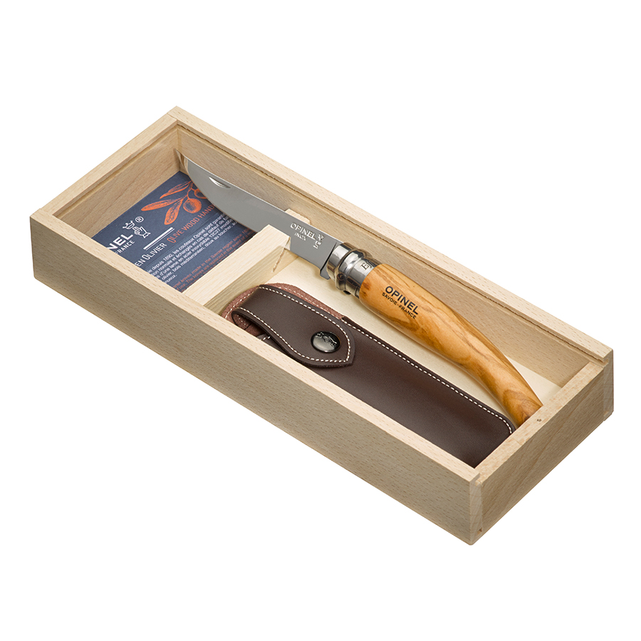Opinel Ніж з чохлом 10 см металік / олива Slim | https://grandposuda.com.ua
