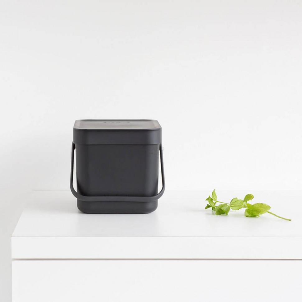 Brabantia Мусорное ведро 6 л серое Sort&Go | https://grandposuda.com.ua