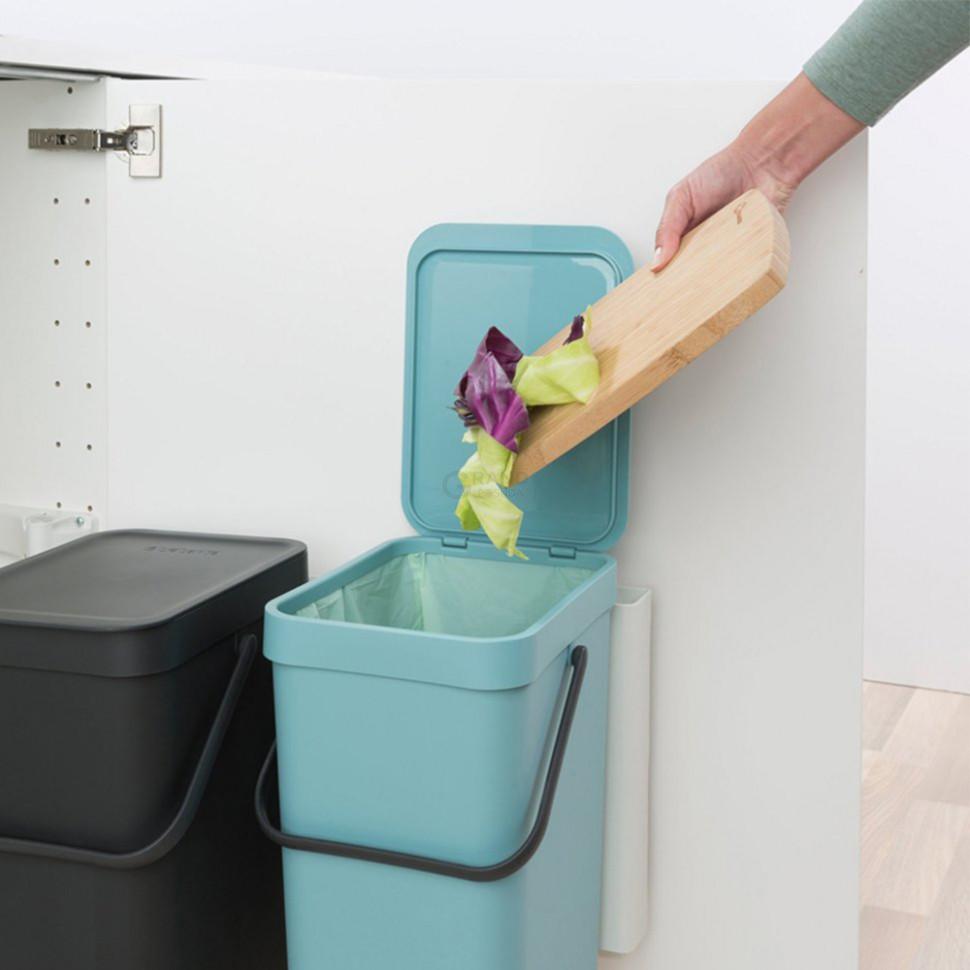 Brabantia Набір вбудованих сміттєвих відер 2 х 12 л мятний / чорний Sort Go | https://grandposuda.com.ua