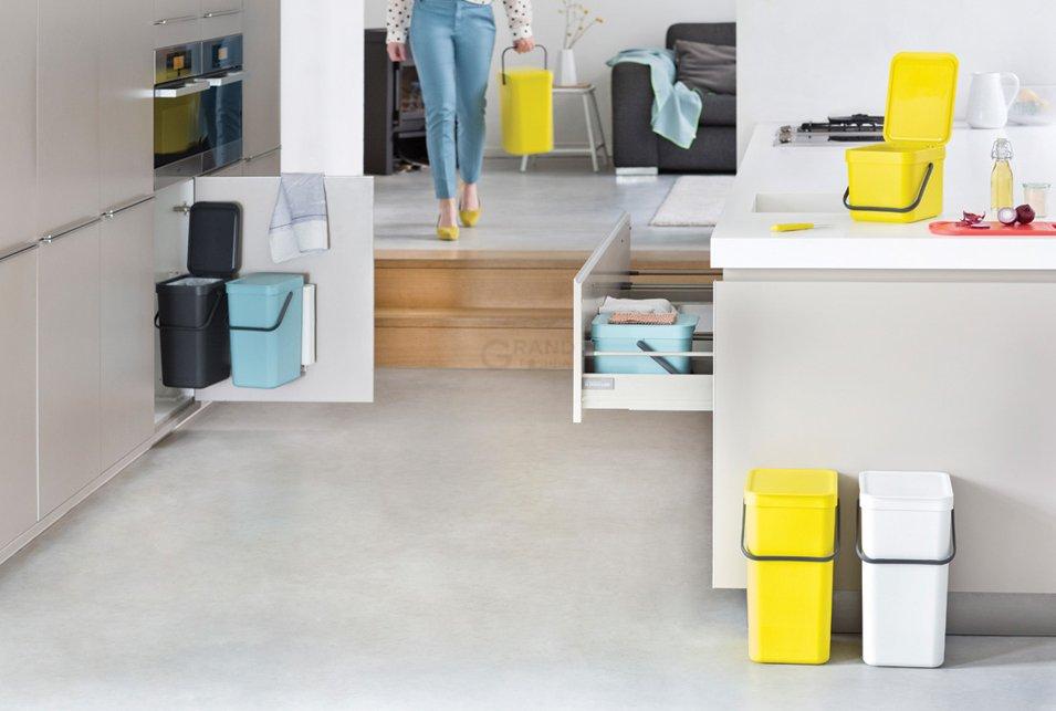 Brabantia Набір вбудованих сміттєвих відер 2 х 12 л мятний / чорний Sort Go | https://grandposuda.com.ua