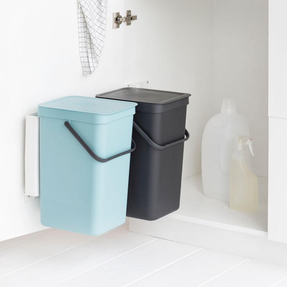 Brabantia Набір вбудованих сміттєвих відер 2 х 16 л мятний / чорний Sort Go | https://grandposuda.com.ua