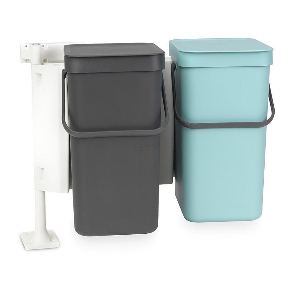 Brabantia Набір вбудованих сміттєвих відер 2 х 16 л мятний / чорний Sort Go | https://grandposuda.com.ua
