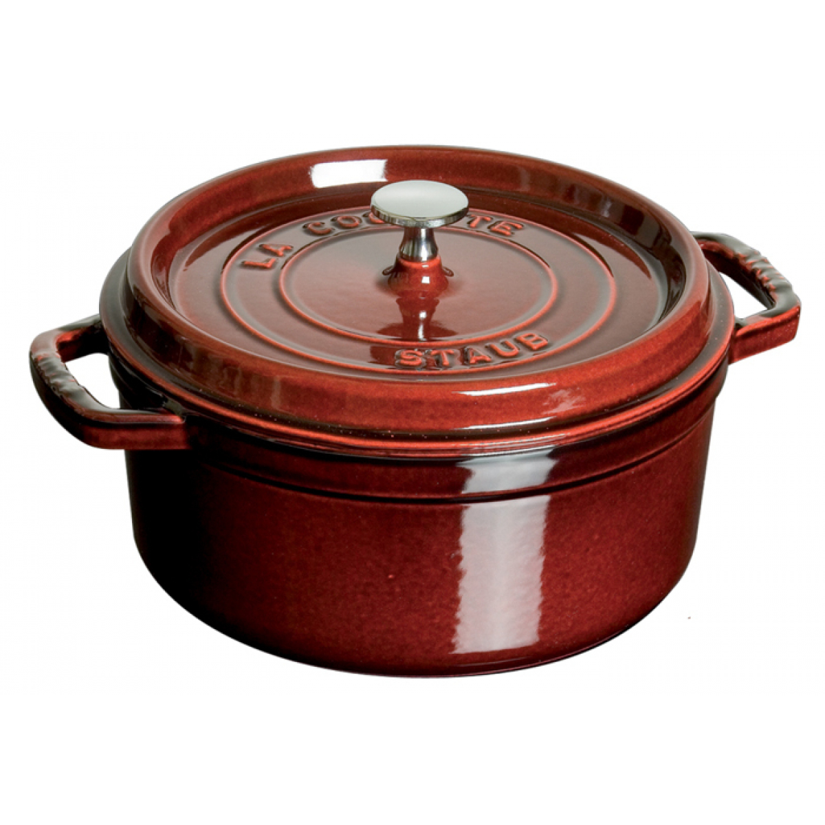 Staub Кокот круглий 26 см, гранатовий | https://grandposuda.com.ua