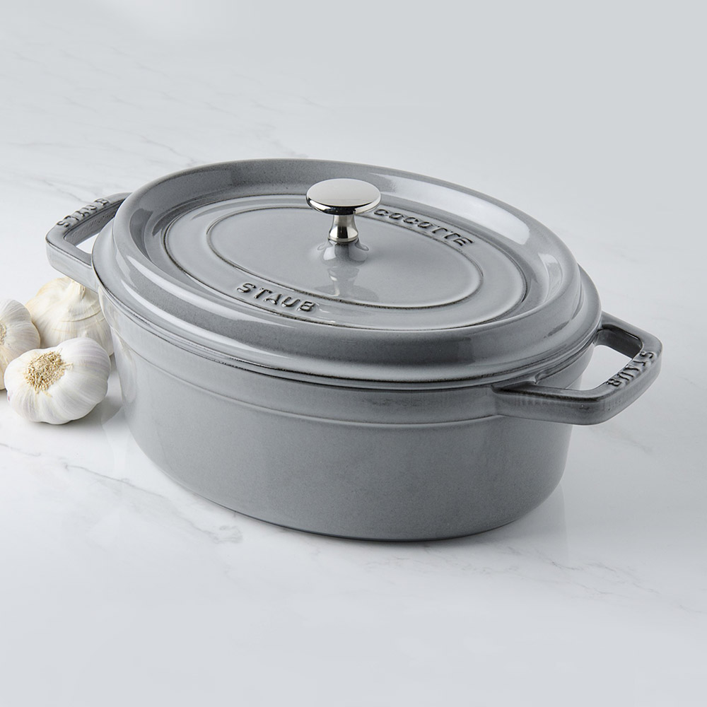 Staub Кокот овальний 33 см, сірий графіт | https://grandposuda.com.ua