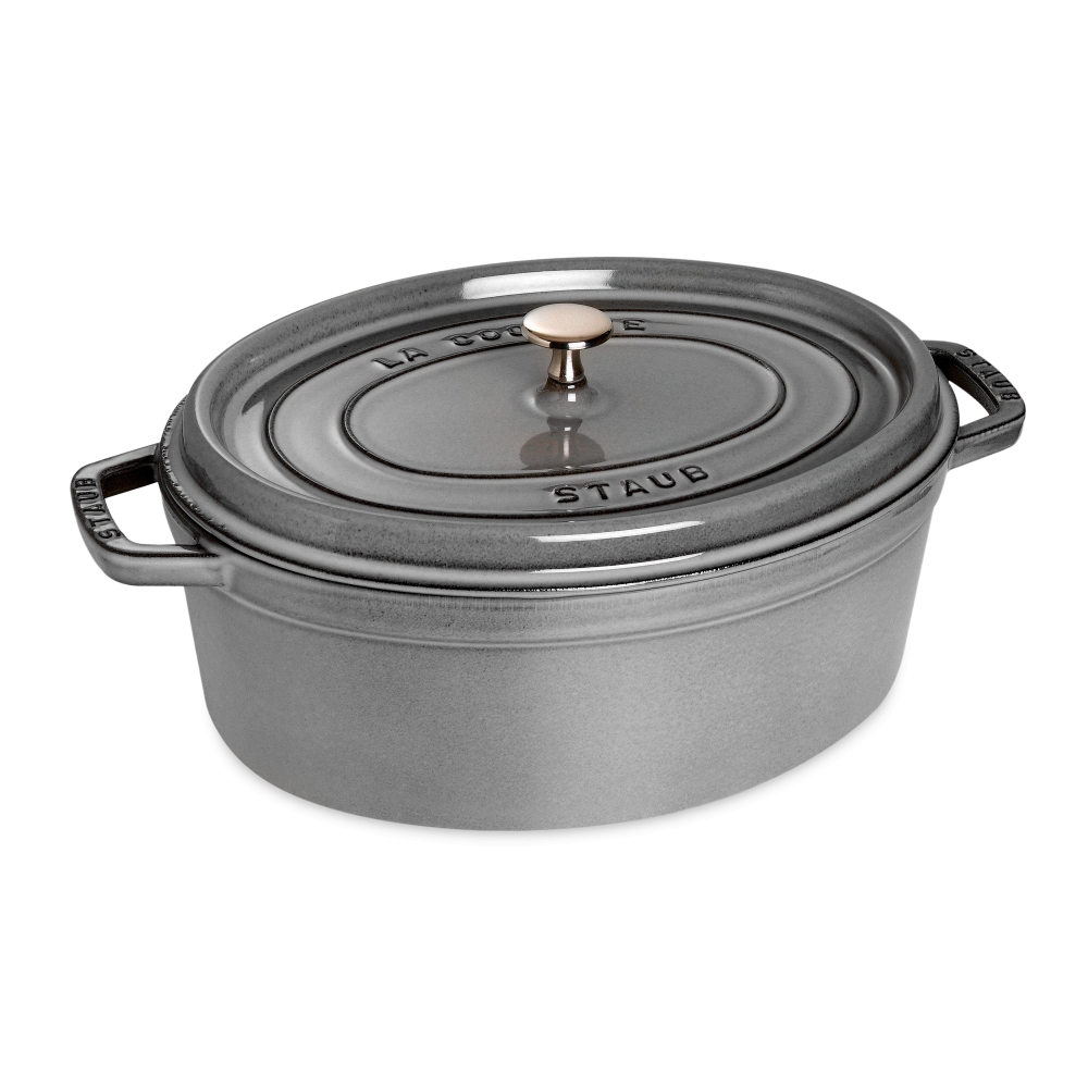 Staub Кокот овальный 33 см, серый графит | https://grandposuda.com.ua