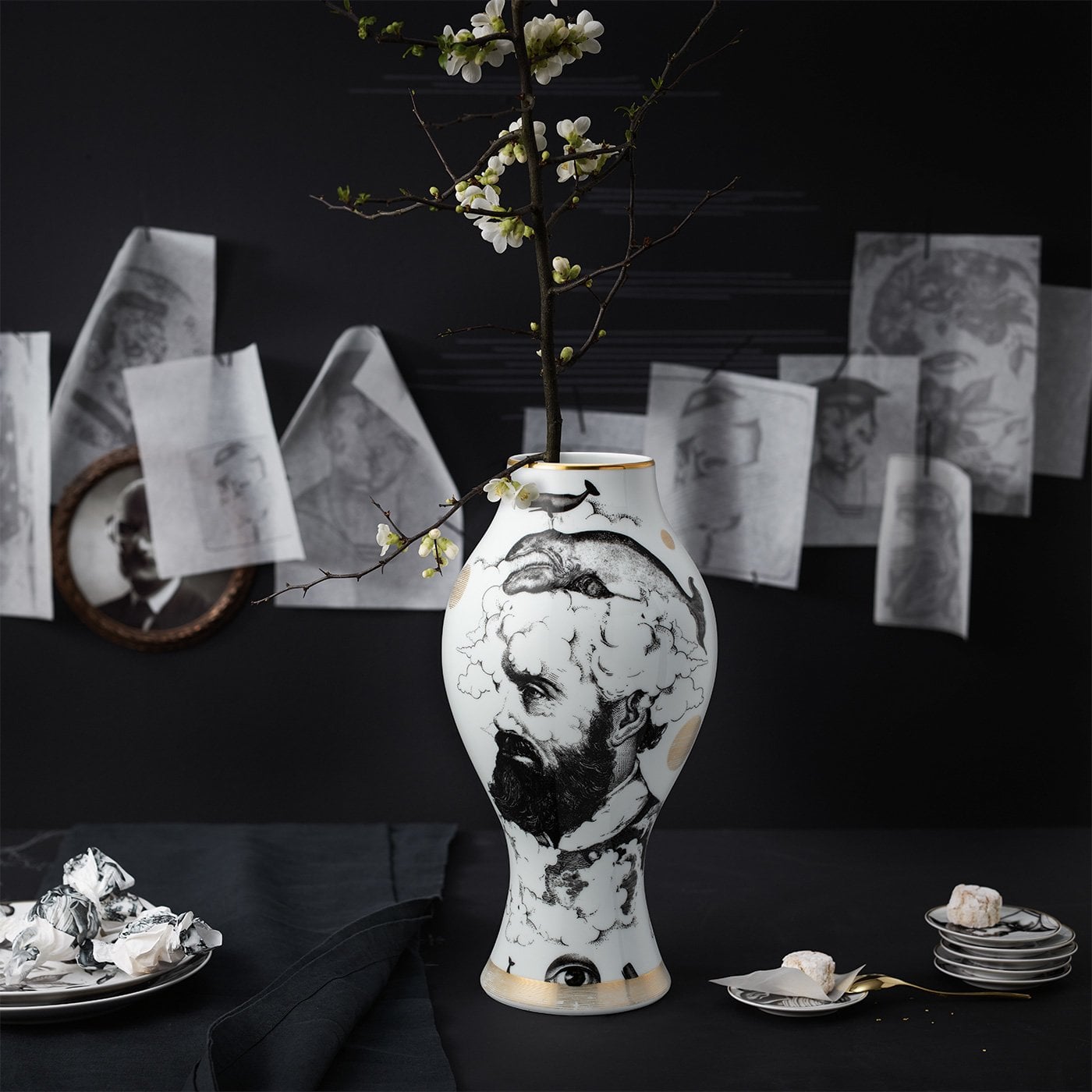 Rosenthal Ваза 40 см черно-белая Cilla Marea | https://grandposuda.com.ua