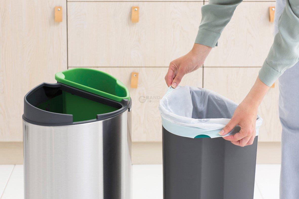 Brabantia Двосекційний сміттєвий бак 10 і 23 л матовий сталевий з захистом від відбитків пальців Touch Bin | https://grandposuda.com.ua