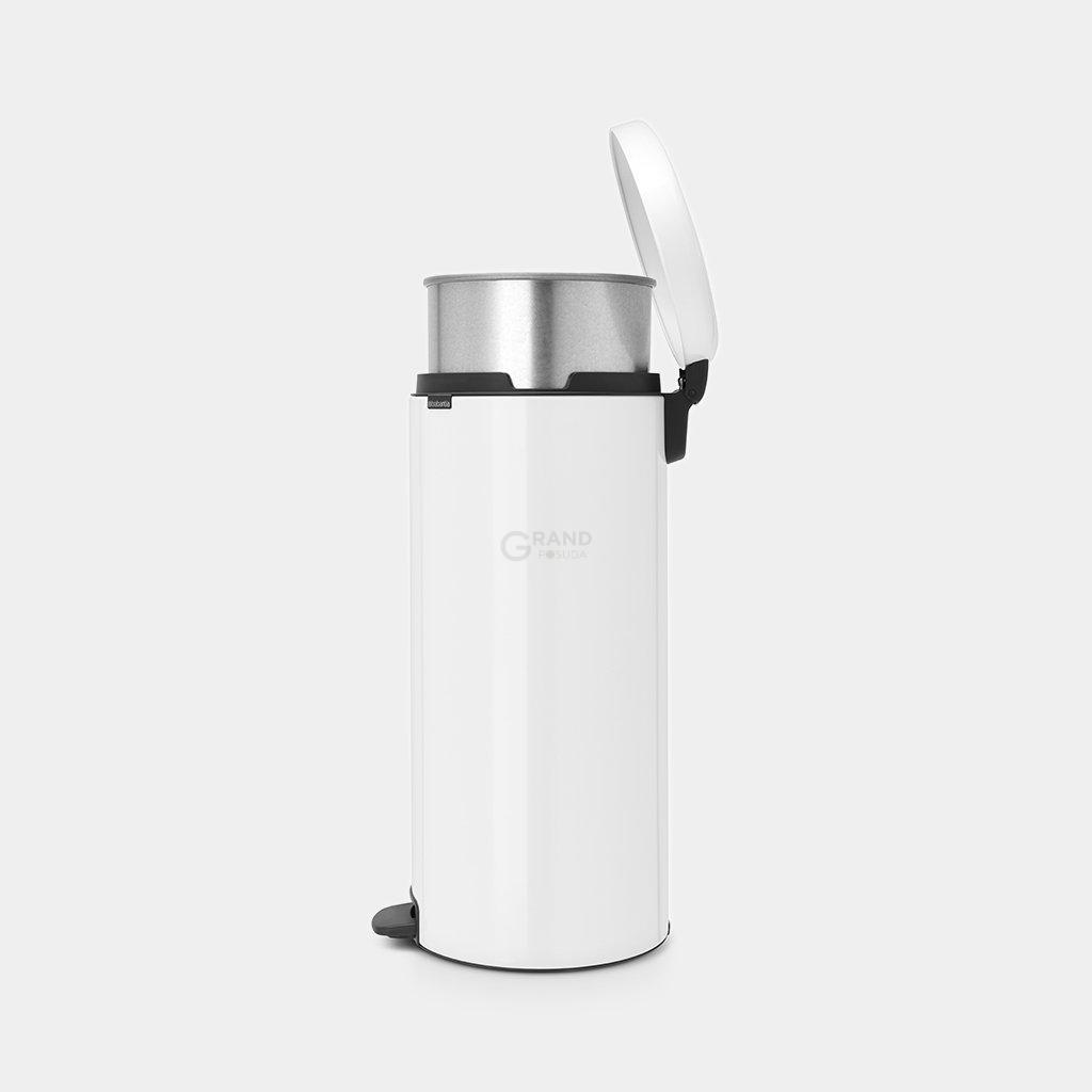 Brabantia Сміттєвий бак з педаллю 30 л безшумний з металевим внутрішнім відром білий NewIcon | https://grandposuda.com.ua