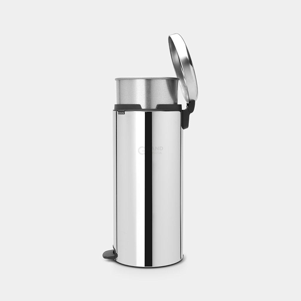 Brabantia Сміттєвий бак з педаллю 30 л безшумний з металевим внутрішнім відром сталевий глянсовий NewIcon | https://grandposuda.com.ua