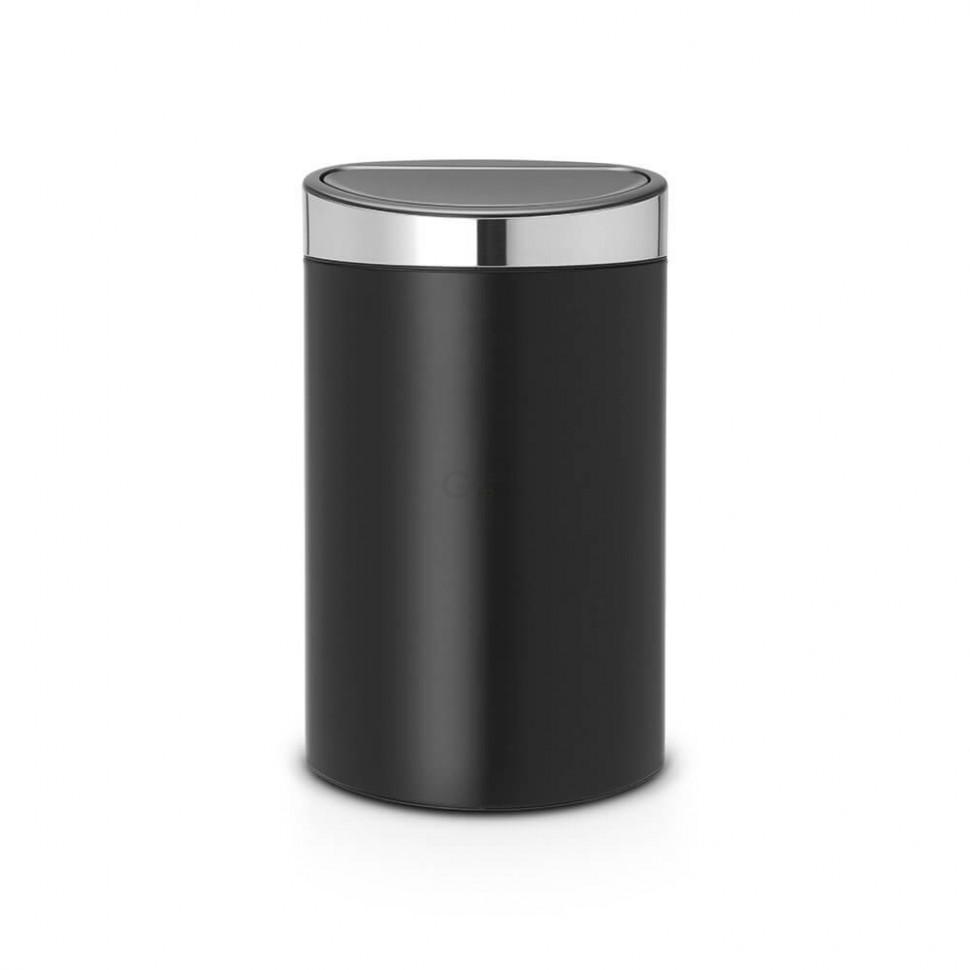 Brabantia Сміттєвий бак 40 л чорний матовий, кришка глянцева сталь Touch Bin | https://grandposuda.com.ua