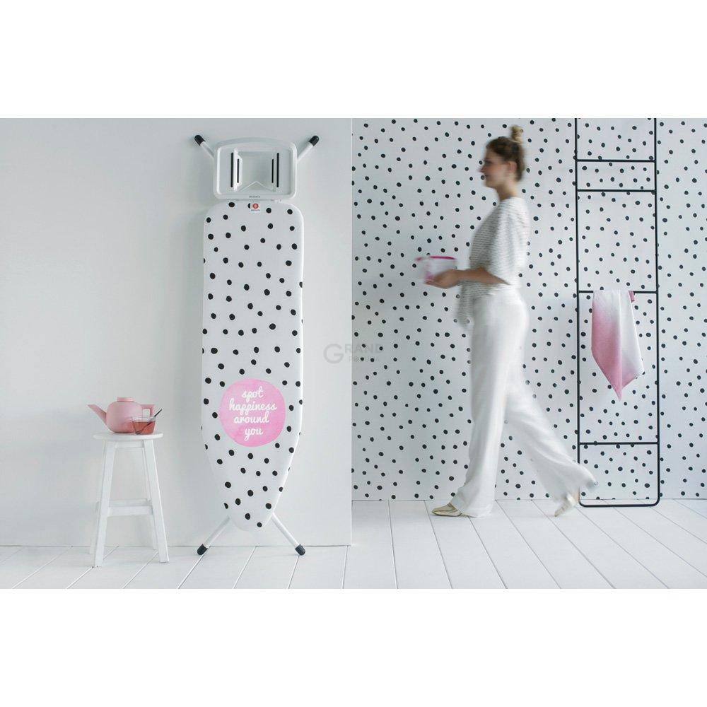 Brabantia Доска со стационарной подставкой для парового утюга 124 x 38 см (B) DOTS | https://grandposuda.com.ua