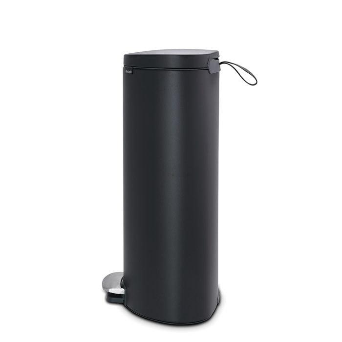Brabantia Сміттєвий бак з педаллю 30 л, безшумний мінерально-графітовий Flatback + | https://grandposuda.com.ua