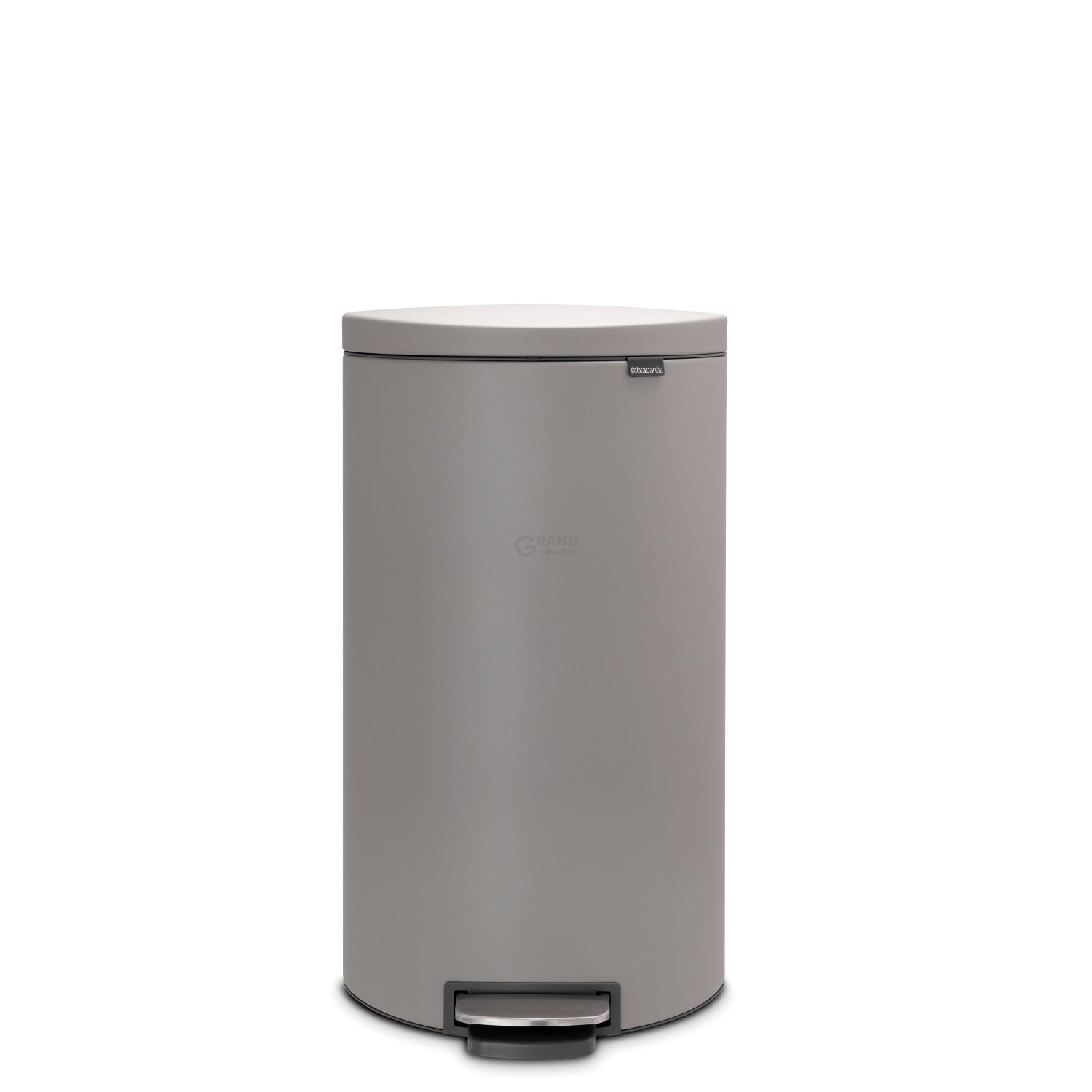 Brabantia Сміттєвий бак з педаллю 30 л, безшумний мінерально-сірий Flatback + | https://grandposuda.com.ua