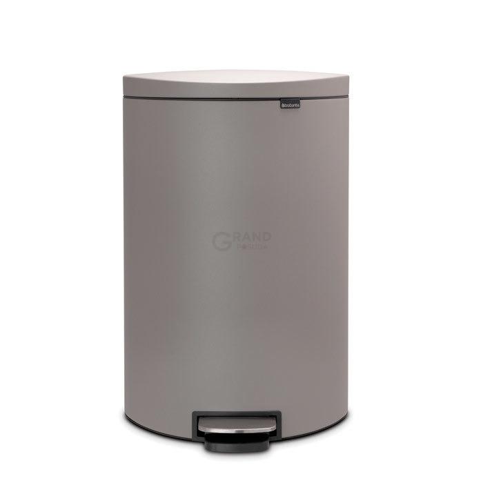 Brabantia Сміттєвий бак з педаллю 40 л, безшумний мінерально-сірий Flatback + | https://grandposuda.com.ua