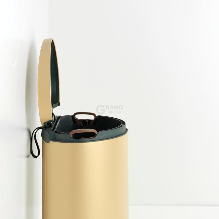 Brabantia Сміттєвий бак з педаллю 40 л, безшумний мінерально-золотий Flatback + | https://grandposuda.com.ua