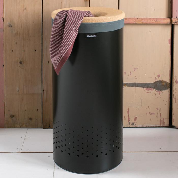 Brabantia Бак для белья (35л) черный матовый пробковая крышка | https://grandposuda.com.ua