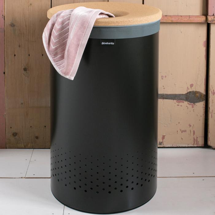 Brabantia Бак для білизни (60л) чорний з коркової кришкою | https://grandposuda.com.ua