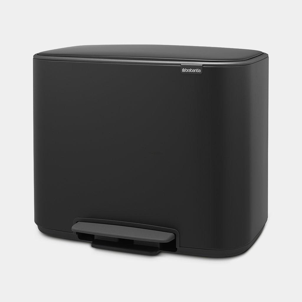 Brabantia Сміттєвий бак з педаллю 3х11 л чорний матовий трисекційний Pedal Bin Bo | https://grandposuda.com.ua