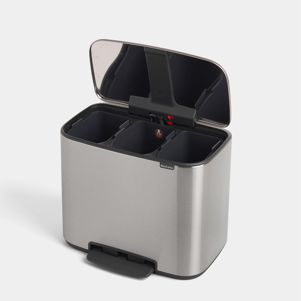 Brabantia Сміттєвий бак з педаллю 3х11 л сталевий матовий трисекційний Pedal Bin Bo | https://grandposuda.com.ua