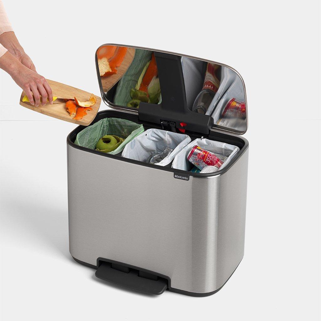 Brabantia Сміттєвий бак з педаллю 3х11 л сталевий матовий трисекційний Pedal Bin Bo | https://grandposuda.com.ua