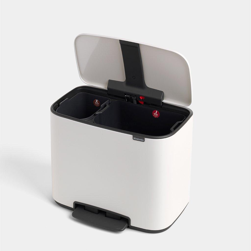 Brabantia Сміттєвий бак з педаллю 11 + 23 л білий двосекційний Pedal Bin Bo | https://grandposuda.com.ua