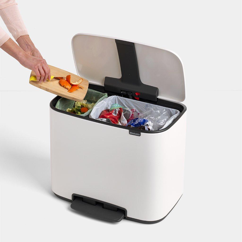 Brabantia Сміттєвий бак з педаллю 11 + 23 л білий двосекційний Pedal Bin Bo | https://grandposuda.com.ua