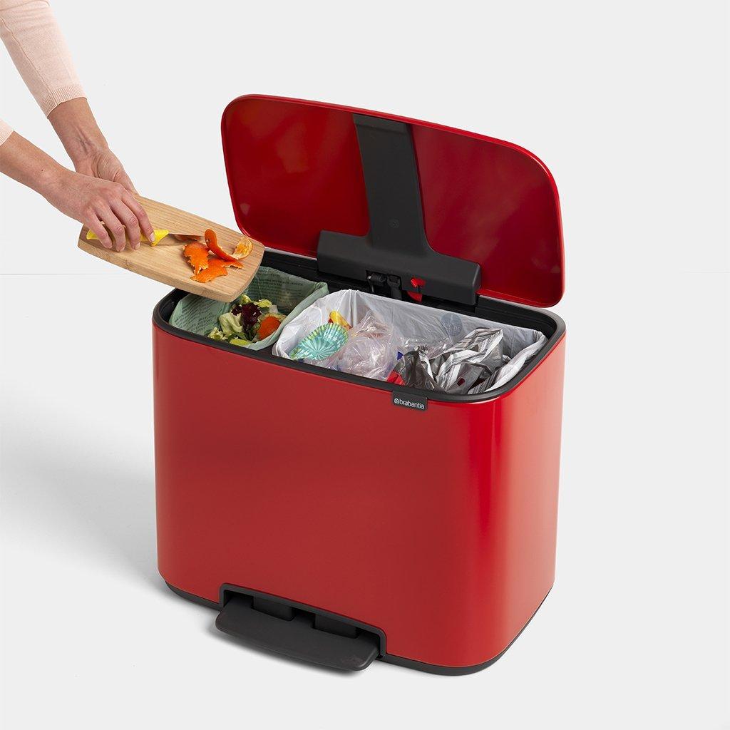 Brabantia Сміттєвий бак з педаллю 11 + 23 л червоний двосекційний Pedal Bin Bo | https://grandposuda.com.ua