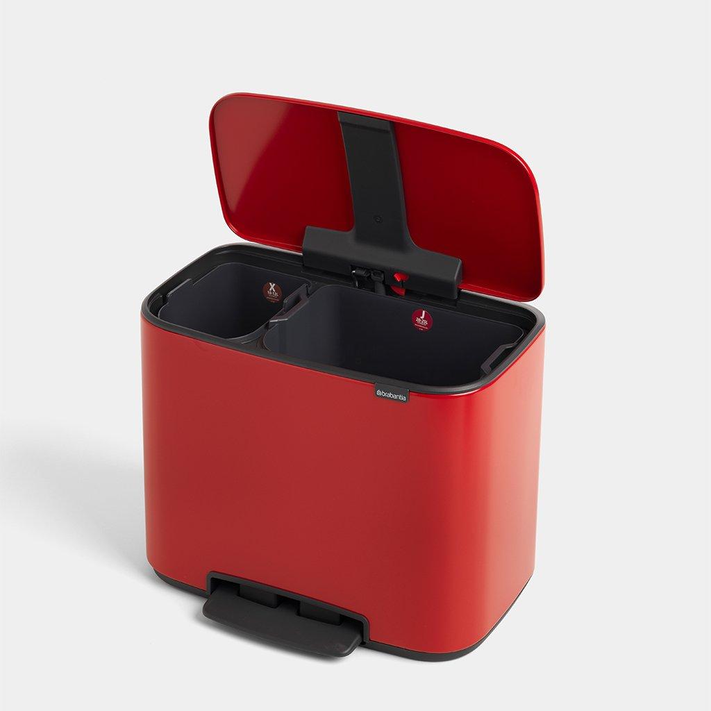 Brabantia Сміттєвий бак з педаллю 11 + 23 л червоний двосекційний Pedal Bin Bo | https://grandposuda.com.ua