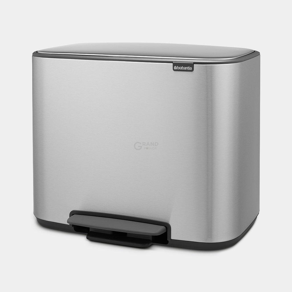 Brabantia Сміттєвий бак з педаллю 11 + 23 л сталевий матовий двосекційний Pedal Bin Bo | https://grandposuda.com.ua