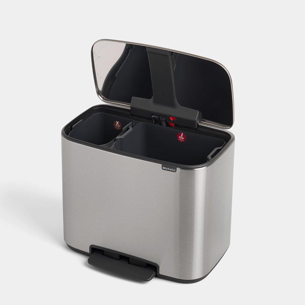 Brabantia Сміттєвий бак з педаллю 11 + 23 л сталевий матовий двосекційний Pedal Bin Bo | https://grandposuda.com.ua