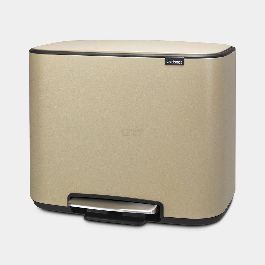Brabantia Сміттєвий бак з педаллю 11 + 23 л золотий двосекційний Pedal Bin Bo | https://grandposuda.com.ua