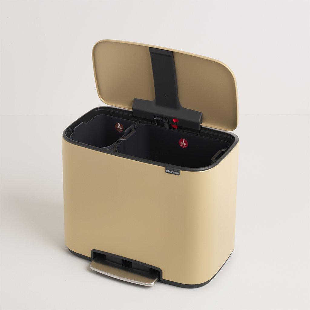 Brabantia Сміттєвий бак з педаллю 11 + 23 л золотий двосекційний Pedal Bin Bo | https://grandposuda.com.ua