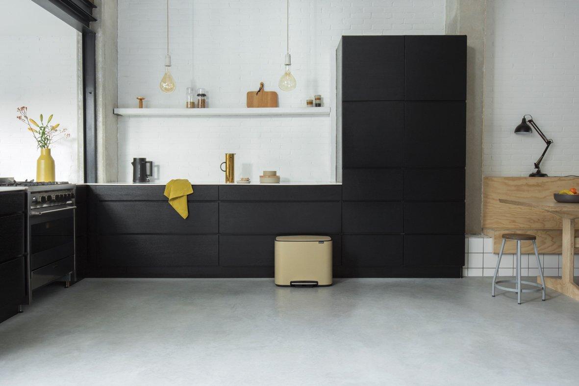 Brabantia Сміттєвий бак з педаллю 11 + 23 л золотий двосекційний Pedal Bin Bo | https://grandposuda.com.ua
