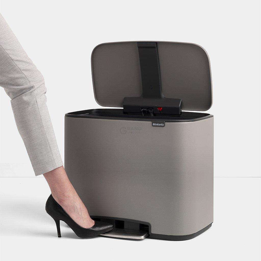 Brabantia Сміттєвий бак з педаллю 11 + 23 л сірий двосекційний Pedal Bin Bo | https://grandposuda.com.ua