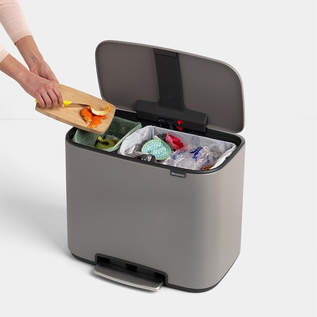 Brabantia Сміттєвий бак з педаллю 11 + 23 л сірий двосекційний Pedal Bin Bo | https://grandposuda.com.ua
