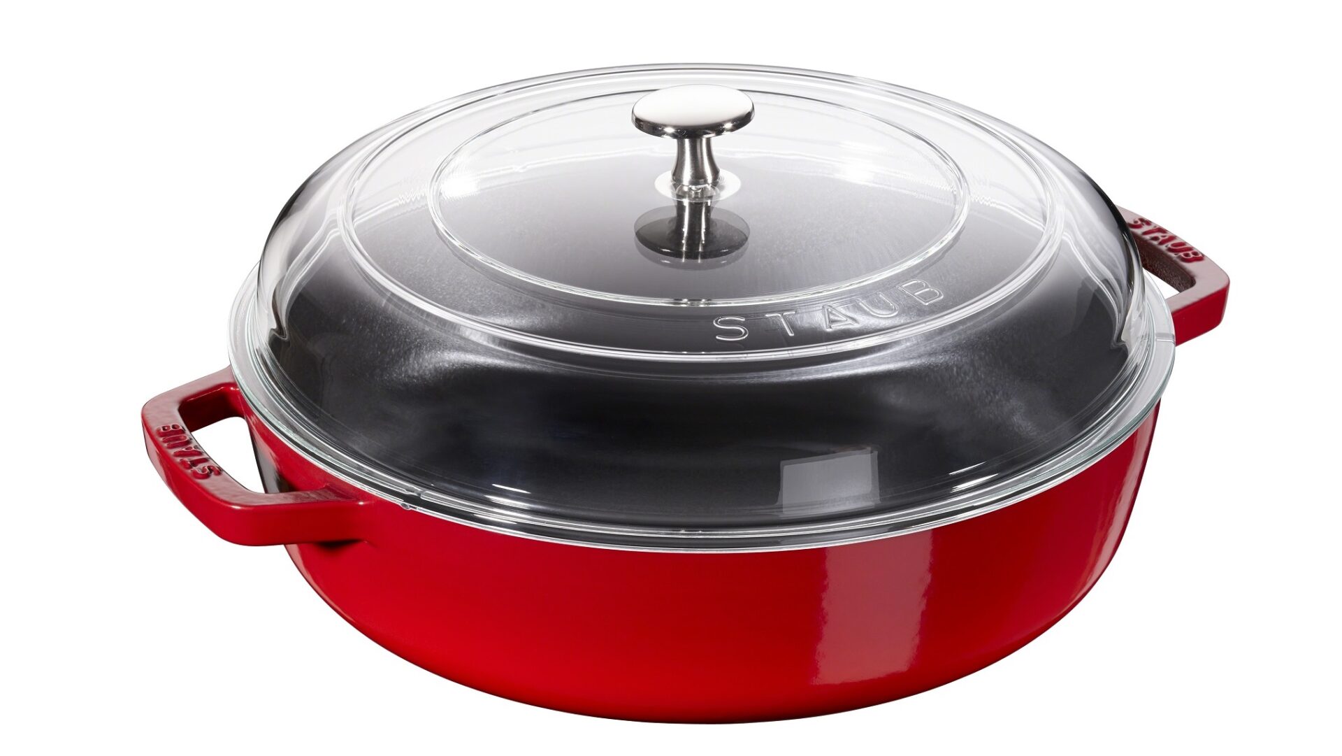 Staub Сотейник со стеклянной крышкой 26 см, вишневый | https://grandposuda.com.ua